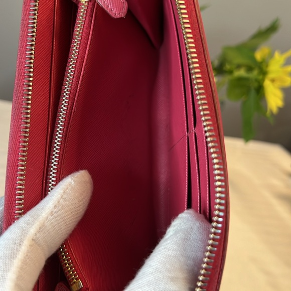 PRADA Saffiano Leather Zippy Zip Around Long Wallet with Bow | Pink | GUC - Picture 4 of 8